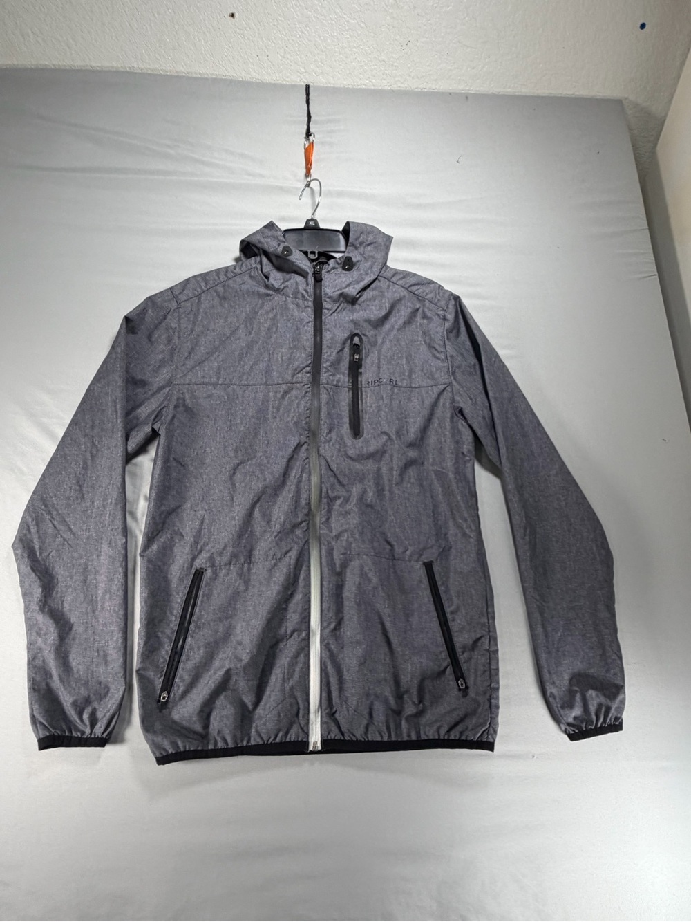 Rip Curl Anti-Series Men Small Gray Full Zip Hooded Windbreaker Jacket Rain Coat